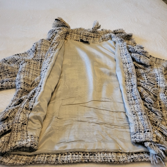 Anne Fontaine Jacket Tweed Fringe Glam Ruffle Cuff Sunny Afghan - Picture 10 of 16